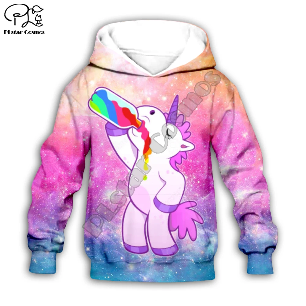 

Kid 3D print cartoon drink unicorn hoodie children baby girl's Galaxy clothing set autumn Sweatshirt zipper jacket Pant