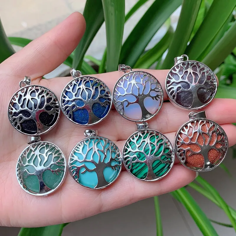 Круглые Подвески с натуральным драгоценным камнем рейки чакра дерево жизнь