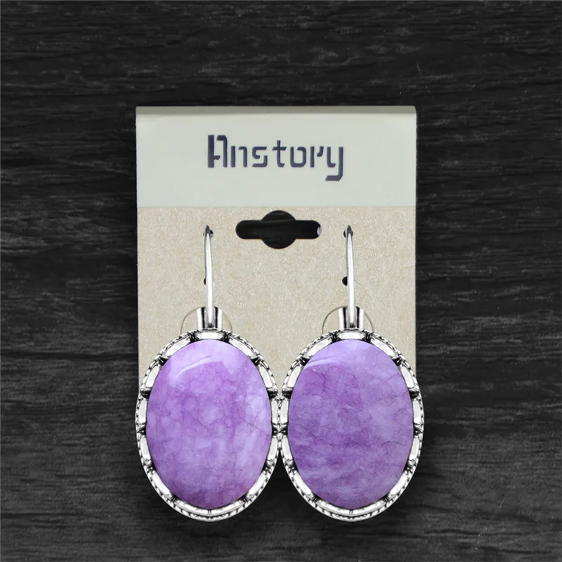 Большой овальный Природный камень фиолетовый серьги для Для женщин Винтаж