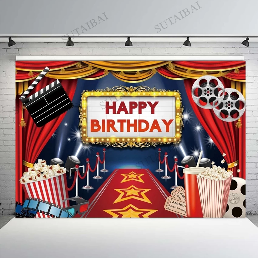 

Виниловый фон для студийной фотосъемки с изображением Красной занавески ковровой дорожки кинотеатра детского дня рождения попкорна зала