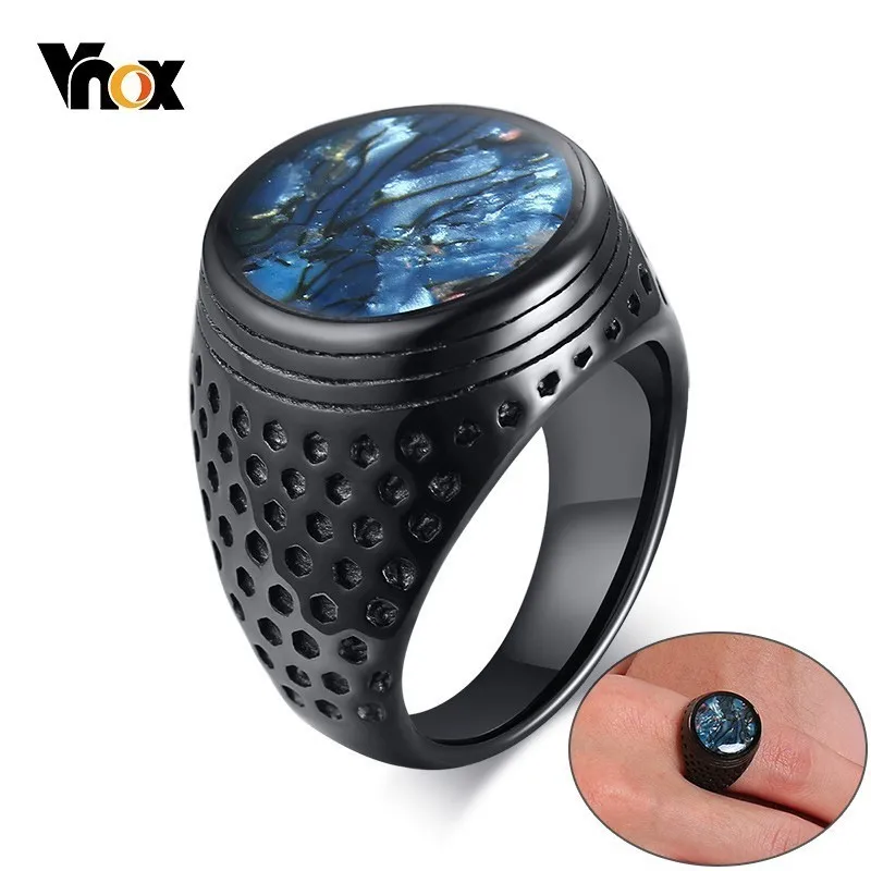 Vnox мужское кольцо с синим корпусом плоская перстень панк Черная Нержавеющая
