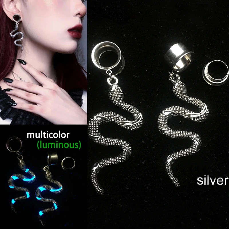 

Hyperbole Snake Pendant Ear Tunnels Plugs Reamer Punk Earrings Body Jewelry Gauges for Ear Piercings Stretcher expansores oreja
