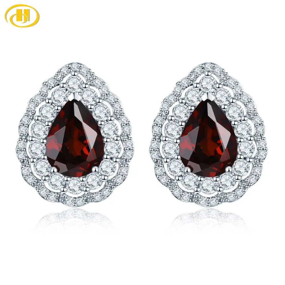 Женские серьги гвоздики Hutang из серебра 925 пробы с натуральным гранатом