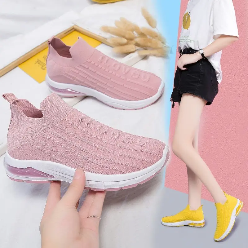 

Fashion Sneakers Women Spring/Autumn 2021 Shoes for Women Stretch Fabric Slip-On Mesh Breathable Plus Size Platform Shoes Women