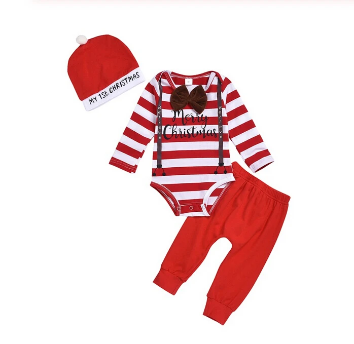 Рождественский комплект одежды для новорожденных 0-24 м красный костюм мальчиков