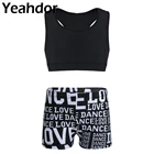 Новый детский танцевальный комплект для девочек, танцевальная одежда, спортивный костюм для тренировок в тренажерном зале, танкини, наряд, майки, топы с буквенным принтом, нижний костюм