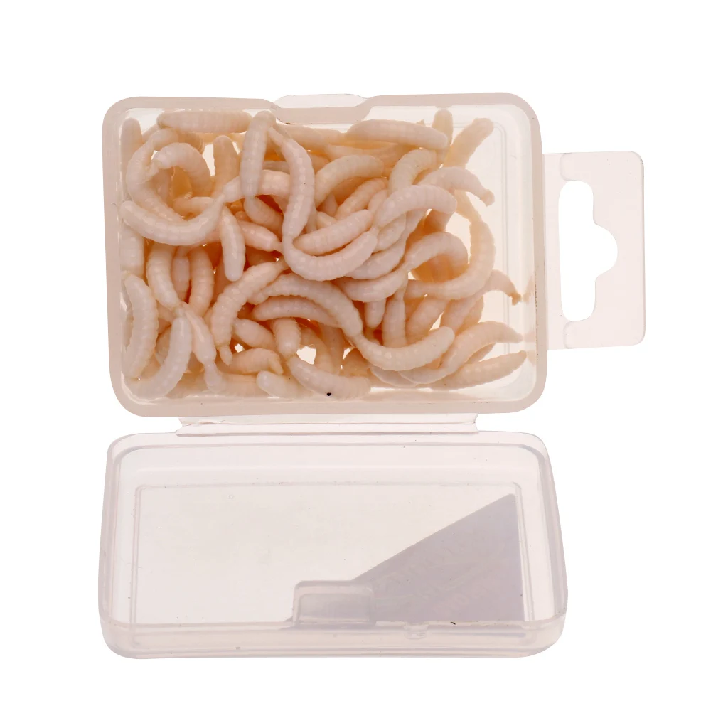 

120Pcs/box White Maggots Lures Soft Worms Fishy Silicone Smell Fishing Baits