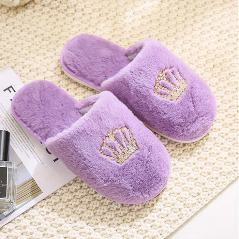 Зимние теплые тапочки для дома женская обувь Нескользящие плюшевые Корона