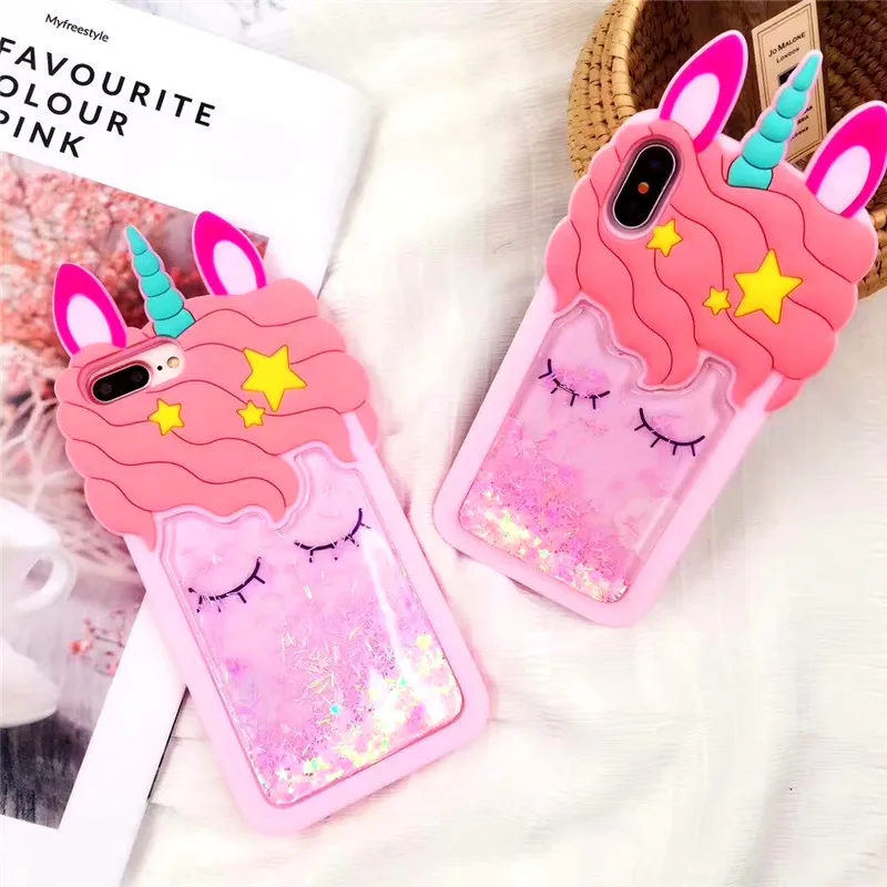 3D Unicorn Cartoon Phone Case for IPhone XS Max X XR Pink Quicksand Iphone 5 5S SE 5C 6 6S 7 Plus 8 Coque |