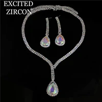 2020 crystal tennis african jewelry set earring wedding jewelry necklace bridesmaid water drop rhinestone jewelry sets for women
