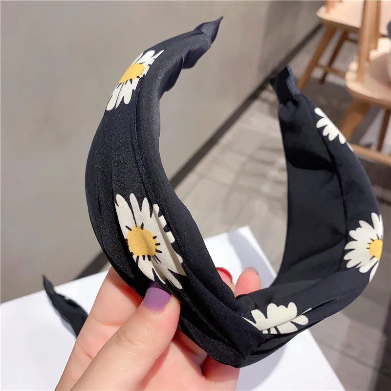 

Женская повязка на голову с бантом, черная повязка на голову с цветком маргаритки в корейском ретро-стиле, аксессуары для волос