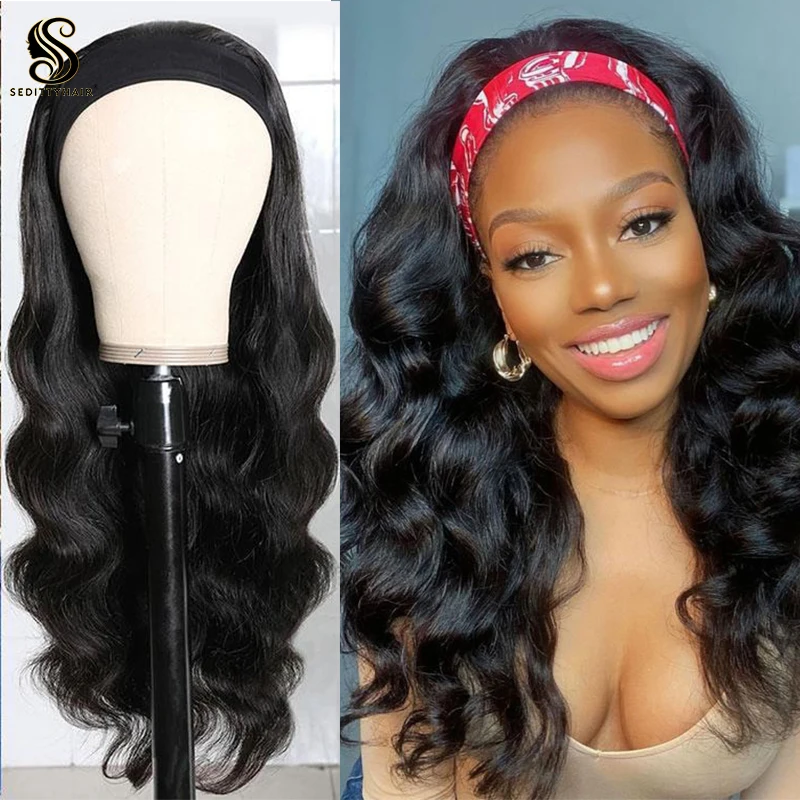 Sedittyhair BODY WAVE  Headband Scarf Wig Glueless Human Hair for African American Women Affordable Headband human hair Wig