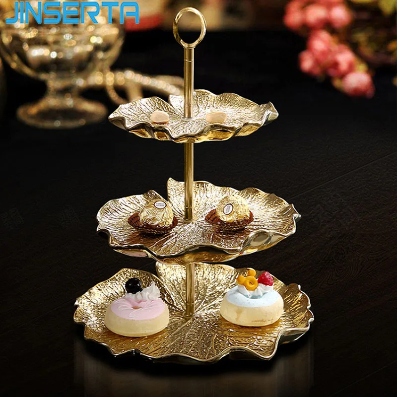 JINSERTA 2 слойный керамический поднос для хранения Золотая десертная фруктовая