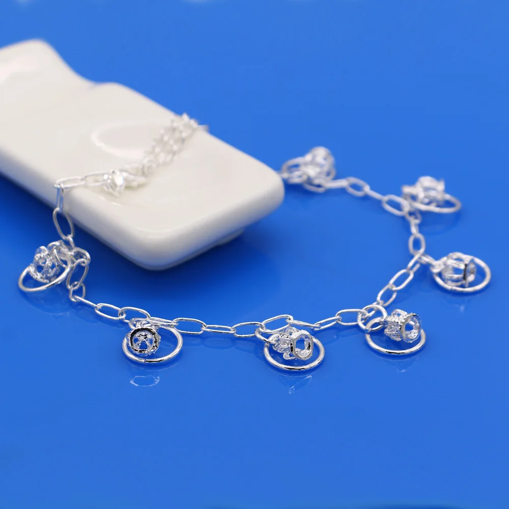 Women's 925 Sterling Silver Anklets Cute Crown Pendant Femal Popular Chains 28cm Summer Body Jewelry Birthday Gift | Украшения и