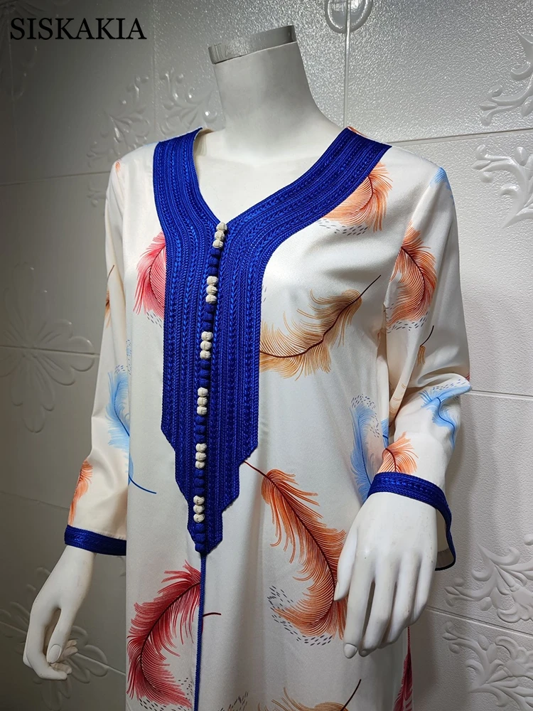 Женское платье-Абая Siskakia с перьями цветами джалабия Дубай Рамадан ИД 2021