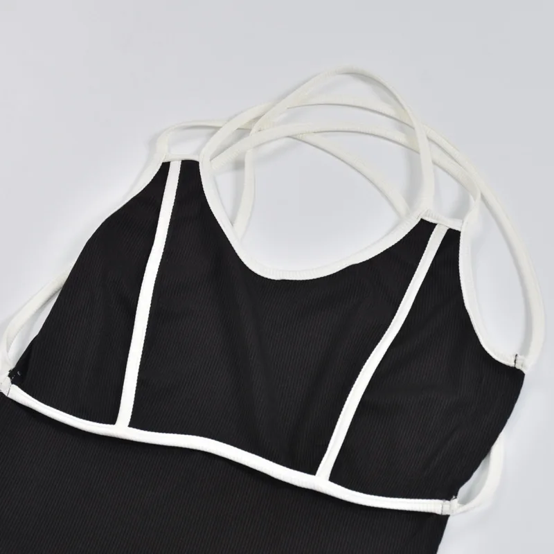 

Women Casual Close-fitting Playsuit, Black U-shaped Collar Sleeveless One-pc, S/ M/ L