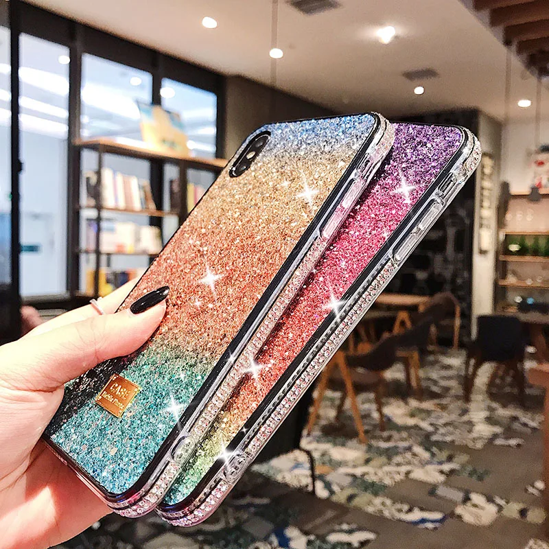

Glitter Crystal Phone Case iPhone XR 11 Pro XS MAX Back Cover iPhone 12 8 6 6S Plus X Coque Bling Gradient Fundas Coque shell