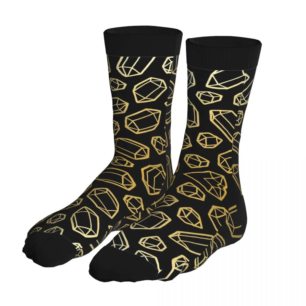 

For Men Gold And Black Gemstone Pattern Socks 5% Spandex Clothing Funny Thick Metal Shine Middle Tube Socks Graphic Socks