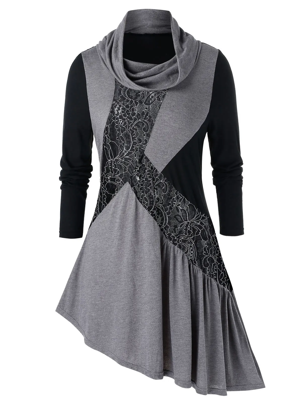 ROSEGAL размера плюс кружевная панель хомут шеи Асимметричная Туника тройник для