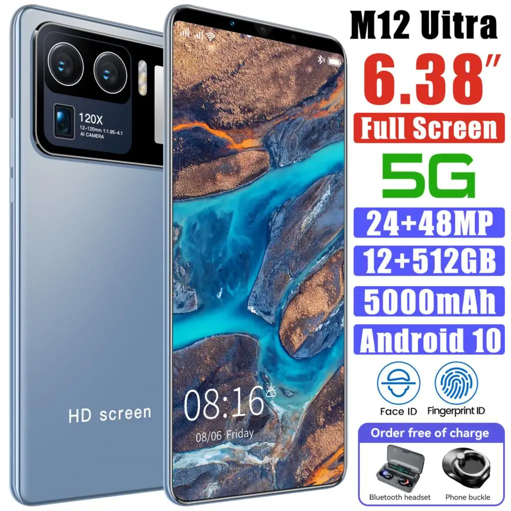 

M12 Uitra Global Version Fingerprint Face ID 6.38 Inch Andriod Cellphones 12+512GB Deca Core 5000mAh Andriod 10.0 Smartphones