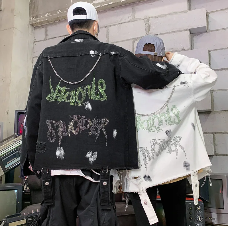 

Куртка хип-хоп, уличные джинсовые куртки большого размера, женские модные джинсовые куртки с надписью и дырками, осенние куртки для пар