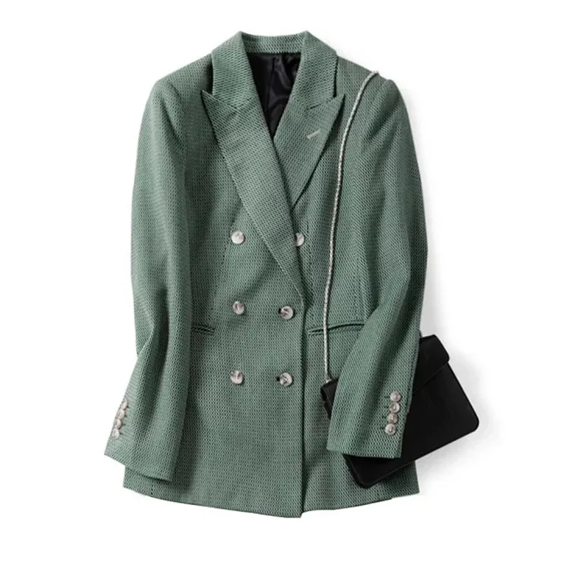 Женский Зеленый Клетчатый костюм двубортный Блейзер куртка пальто или длинные