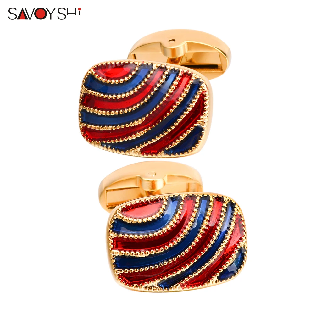 

SAVOYSHI High Quality Colorful Enamel Cufflinks for mens French Shirt Wedding Grooms Best Men Gifts Free Engraving Name