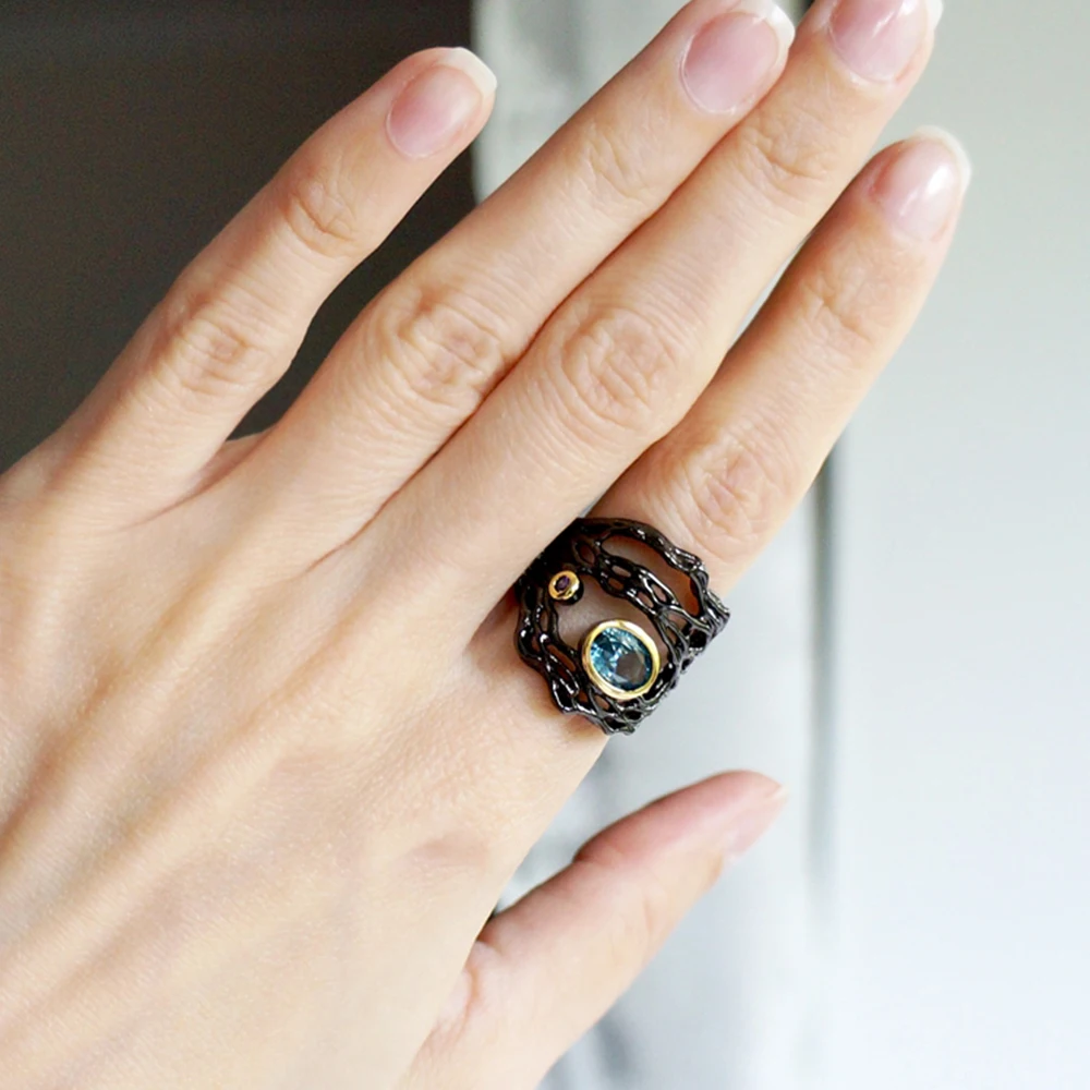 Женское кольцо с голубым кристаллом из циркония | Украшения и аксессуары