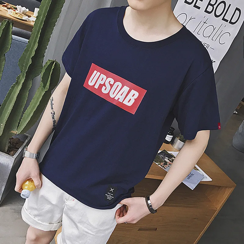 

1576 Men's summer trend seven points compassionate Korean version of the loose five-point short-sleeved T-shirt men's ins