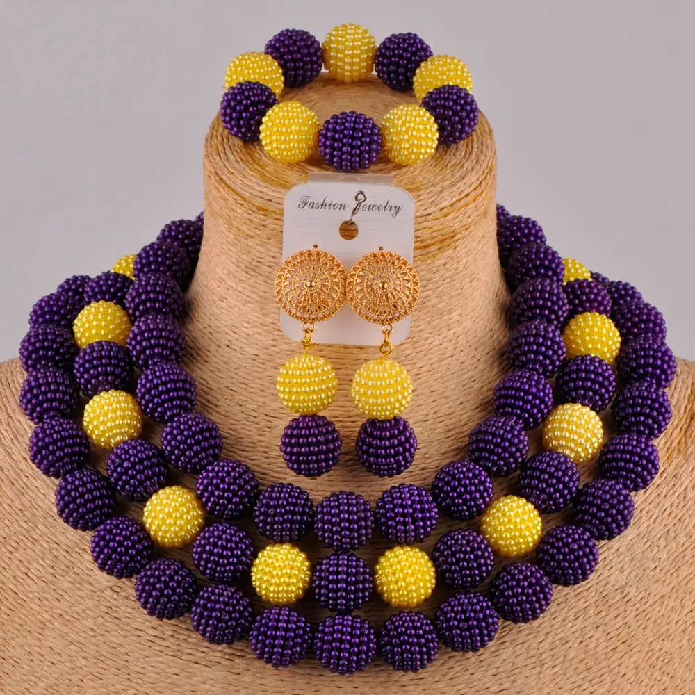 Королевский синий желтый костюм ожерелье африканские бусы ювелирный набор