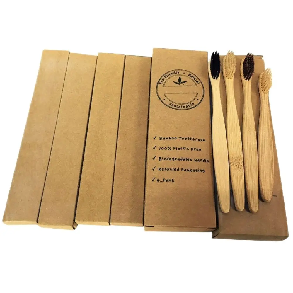 4 шт. зубная щетка из натурального бамбука экологически чистый Антибактериальный