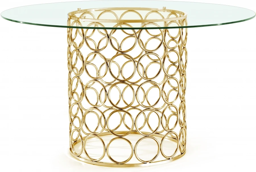 

Luxury Golden base round glass 6 seater golden dining table Kitchen room furniture leg glass top dining table for dining room