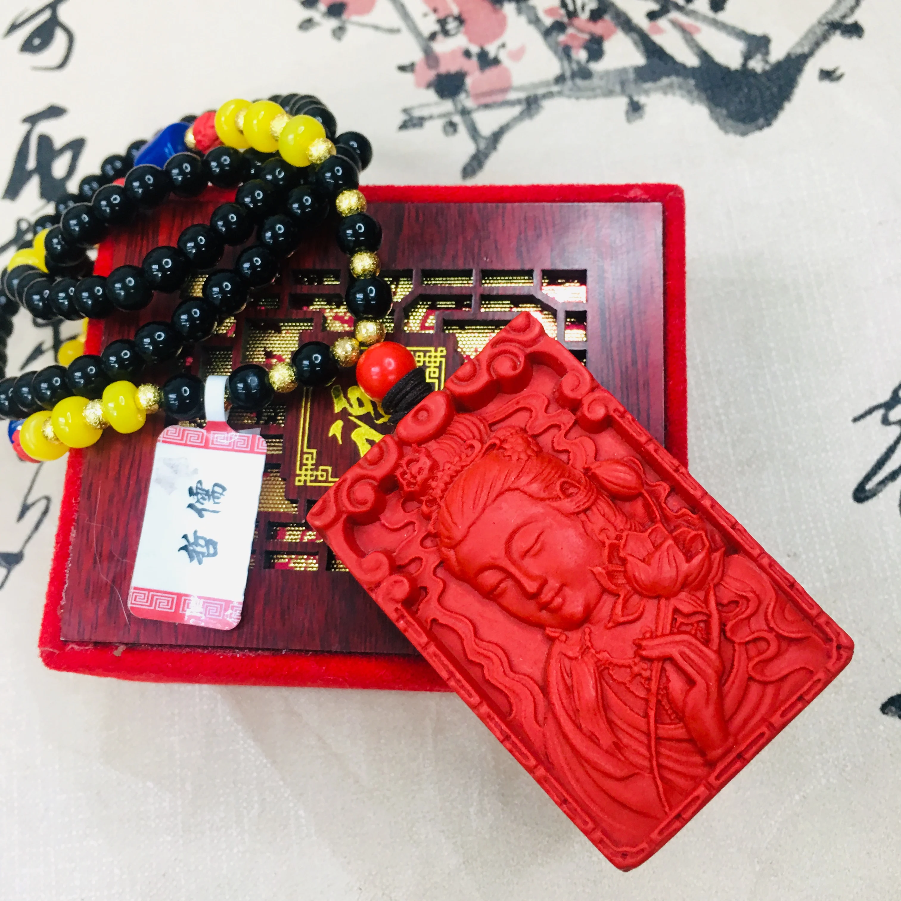 Цепочка Zheru из натуральной резной руды подвеска гуаньинского лотоса длиной до