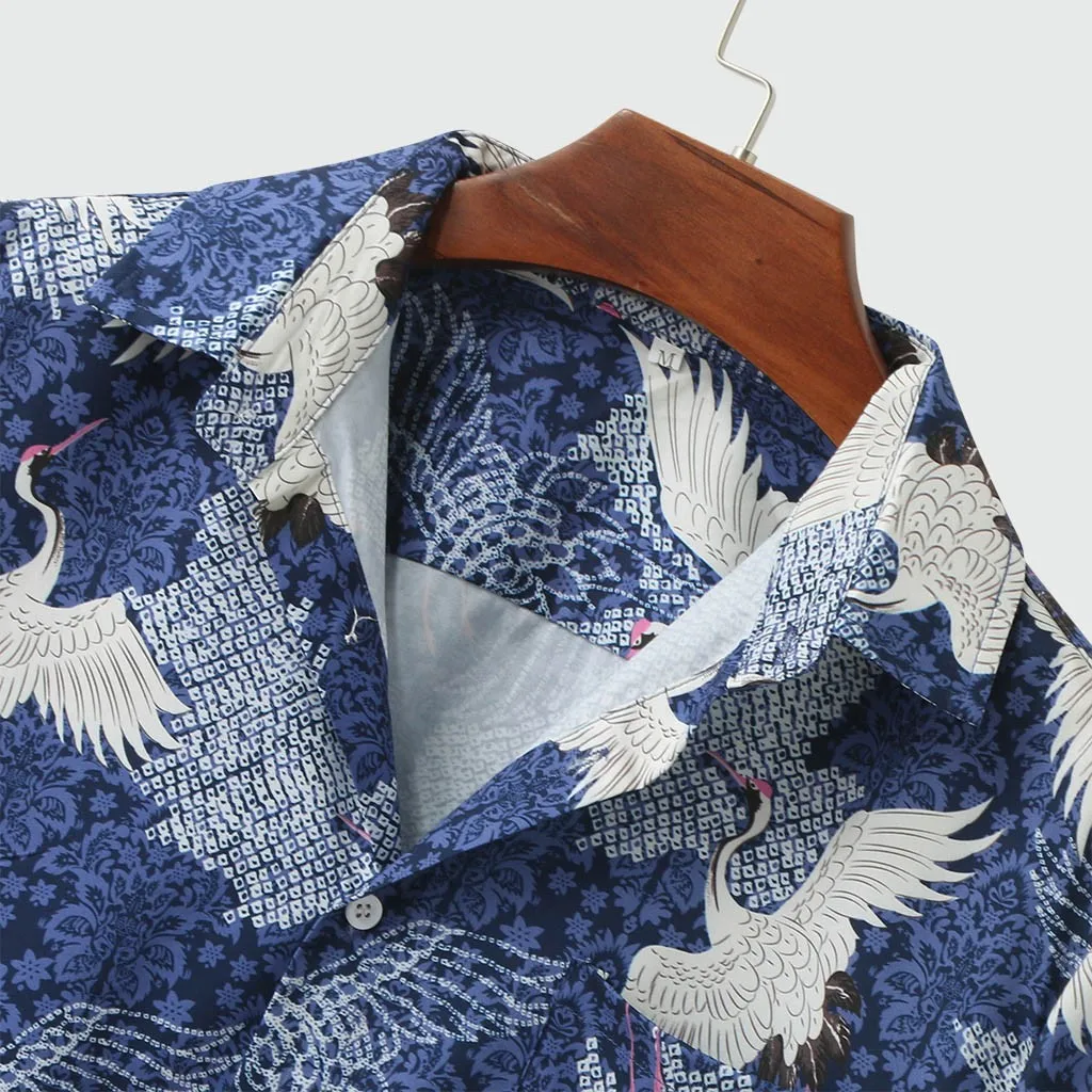 Мужская Летняя Повседневная футболка с принтом журавль размера плюс коротким