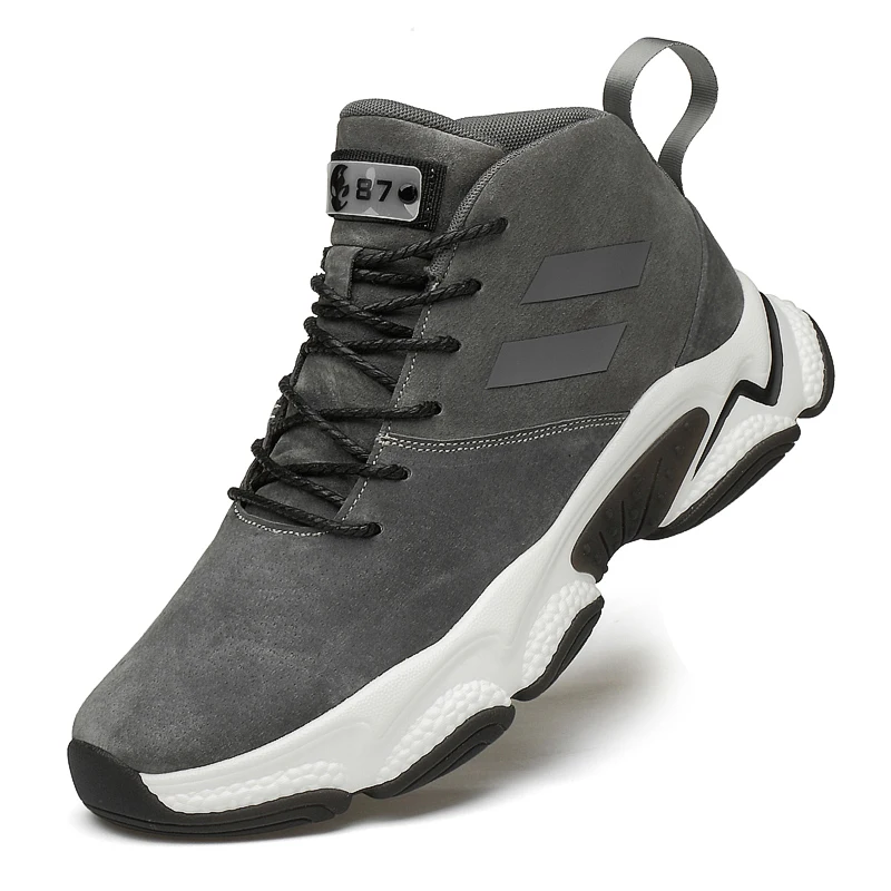 Harga Sepatu Lari Peningkatan 6-8Cm Musim Gugur Musim Dingin 2020 Sepatu Bot Lari Kualitas Tinggi Pergelangan Kaki Sneakers Jalan Jogging Abu-abu Hitam Pria