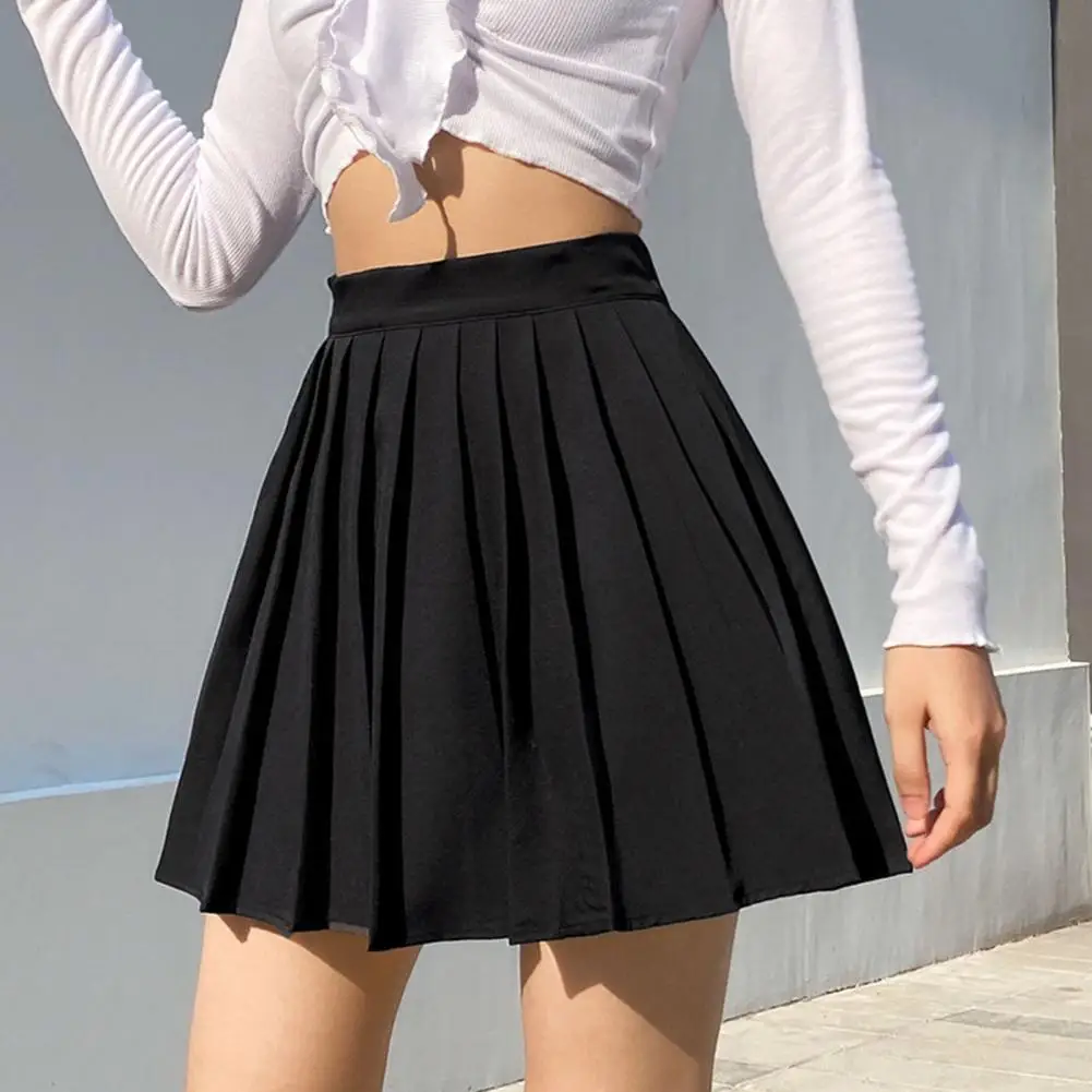 

Women Solid Color Letter Embroidered Lining High Waist Pleated A Line Skirt