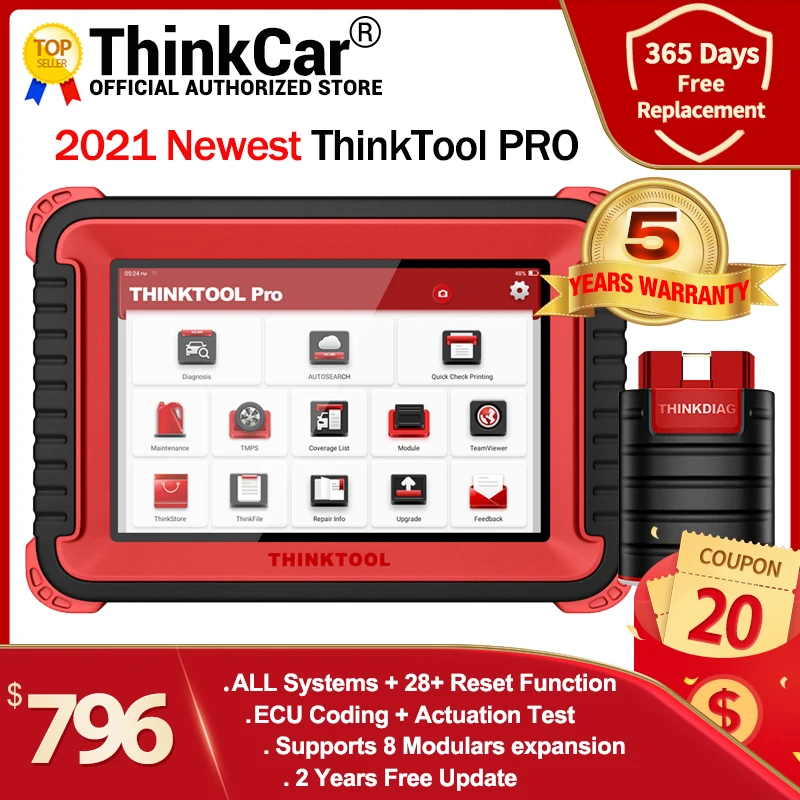

Car Diagnostic Tool THINKCAR THINKTOOL Pro 8" Full Systems ECU Coding OBD2 Code Scanner Active Test with 28 Reset Function