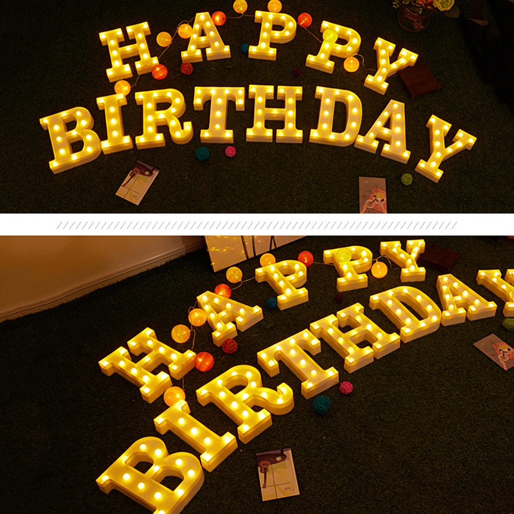 

LED Night Lamp 26 Letter Alphabet Light Luminous Wall Indoor Wedding Birthday Party Decor Christmas Gift AA Battery Powered