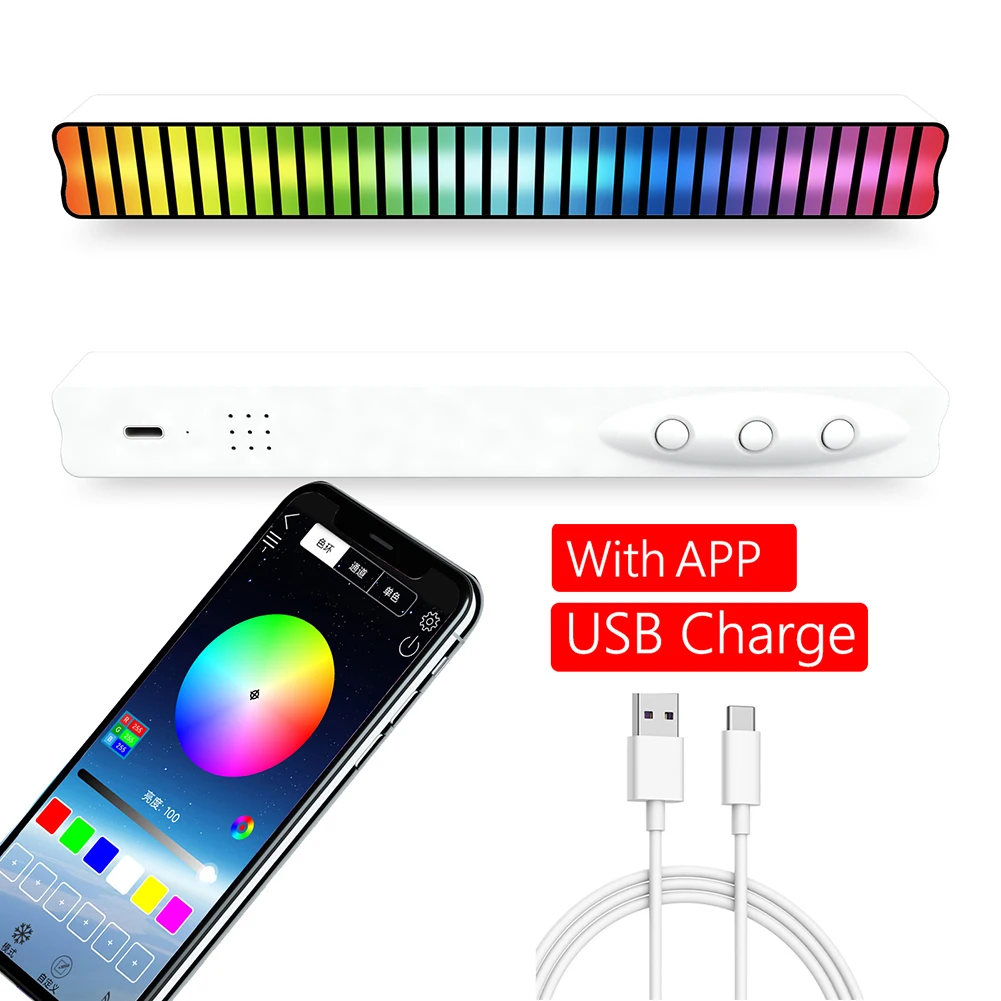

Type-C Plug-in Charging Model APP Control Voice Activated Light Music Rhythm RGB Pickup Ambient Light Home LED Strip Decoration