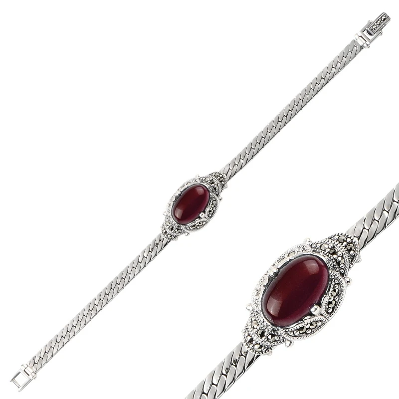 

Silverlina Silver Marcasite & Natural Stone Bracelet