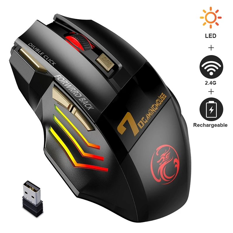 RGB Wireless Mouse Gamer Computer Mouse Ergonomic Gaming Mouse Silent Rechargeable Mouse Wireless USB Mouse For Laptop PC