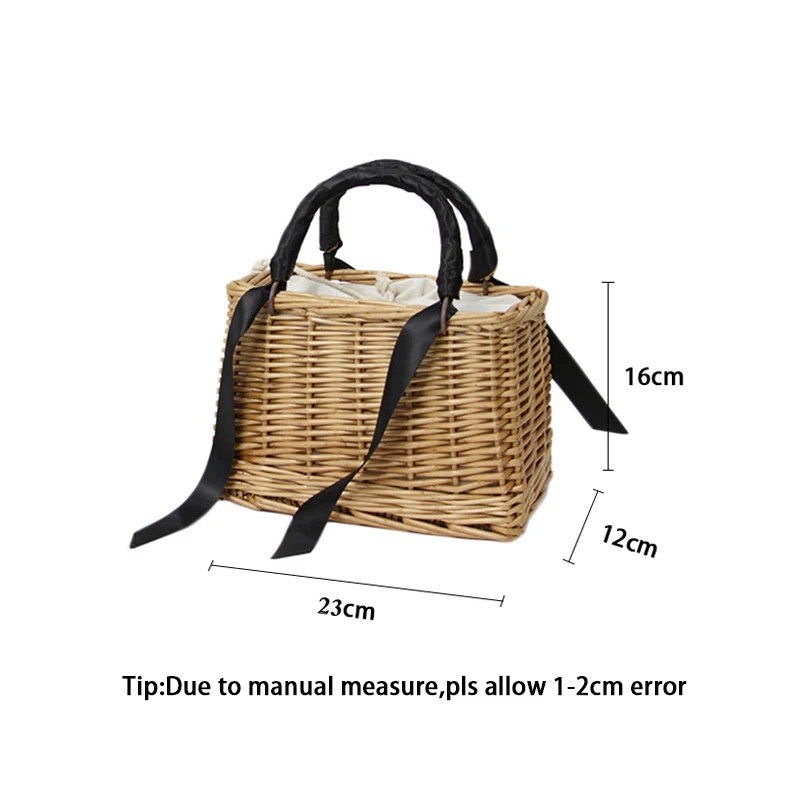 

Vintage Rattan Women Ribbon Straw Handbag Summer Square Bohemian Female Tote Handmade Weave Lady Travel Fashion Beach Bag SS3662