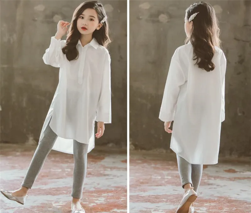 2019 г. Подростковое платье рубашки для девочек-подростков школьная Длинная блузка