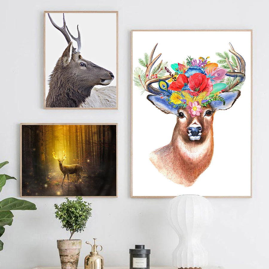 Nordic Deer Wall Painting Abstract African Animal Art Canvas Pictures Poster Prints for Living Room Dining Home Decor | Дом и сад