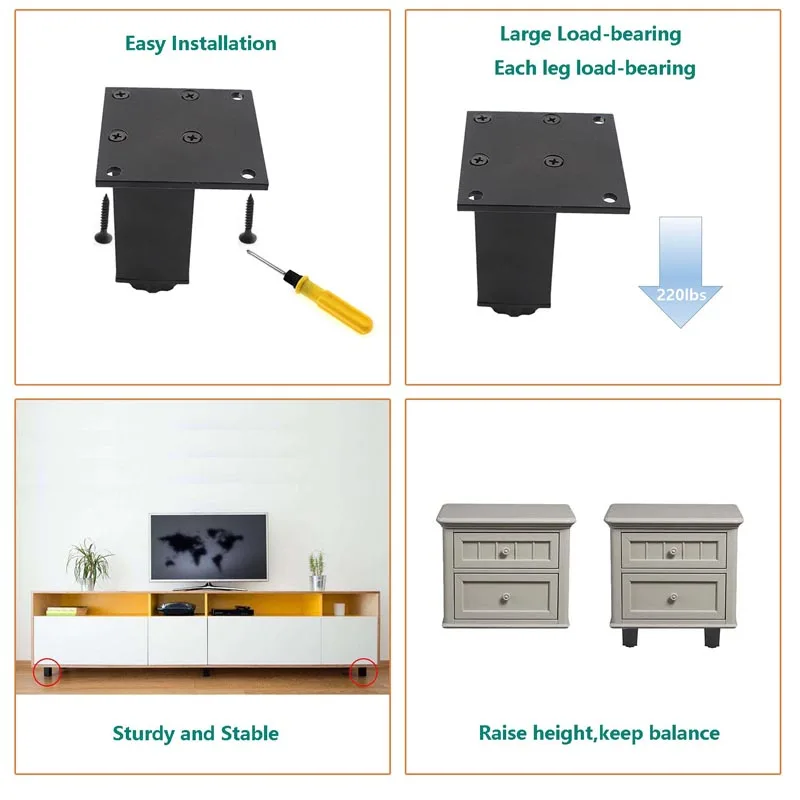 

4Pack Adjustable Furniture Leg,Aluminum Alloy Support Feet Heavy Duty Legs for Sofa Bed Desk TV Cabinet Couch Dresser Table 12cm