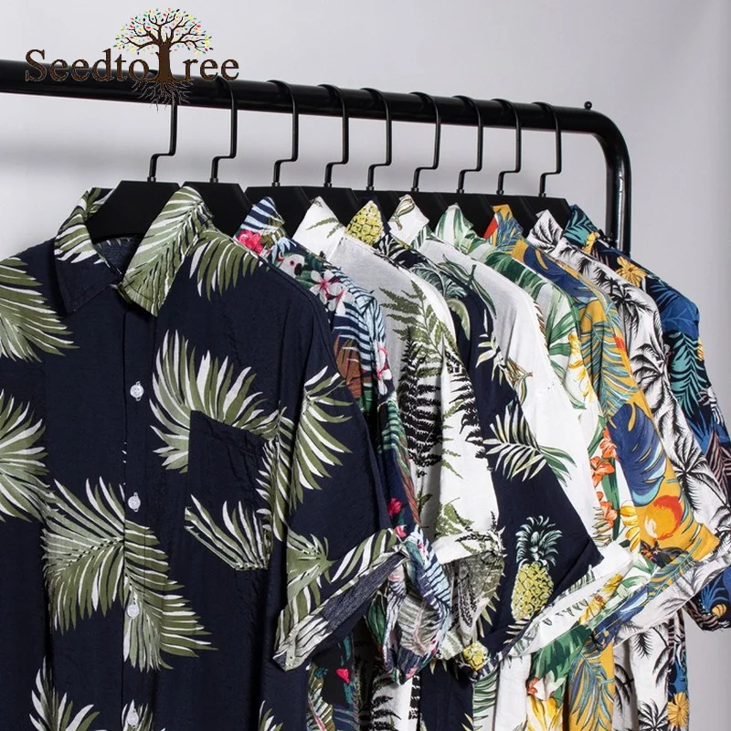 Summer Floral Digital Printing Casual Shirt Men's Lapel Single Breasted Short Sleeved Shirt
