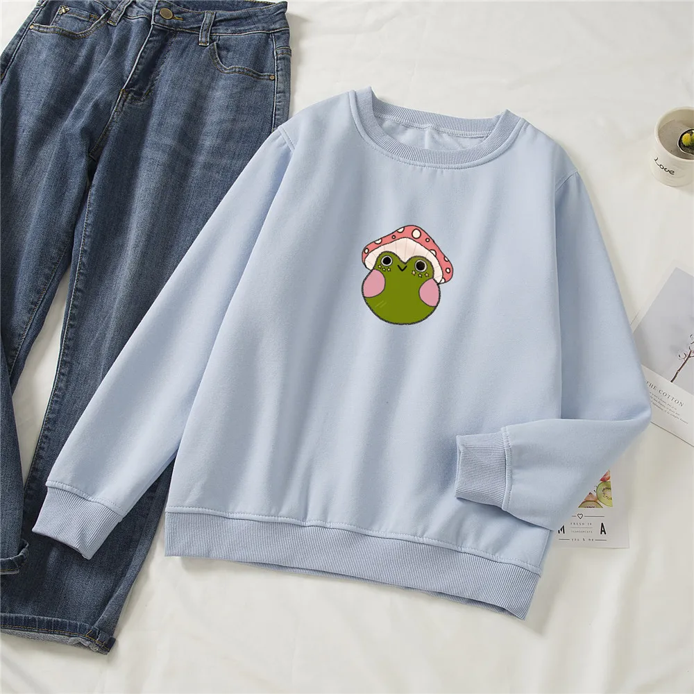 Funny Mushroom Frog Sweetshirt for Girls Women Hoodies Long Sleeve Loose Oversized Sweatshirt Women Aesthetic Oversized Hoodie