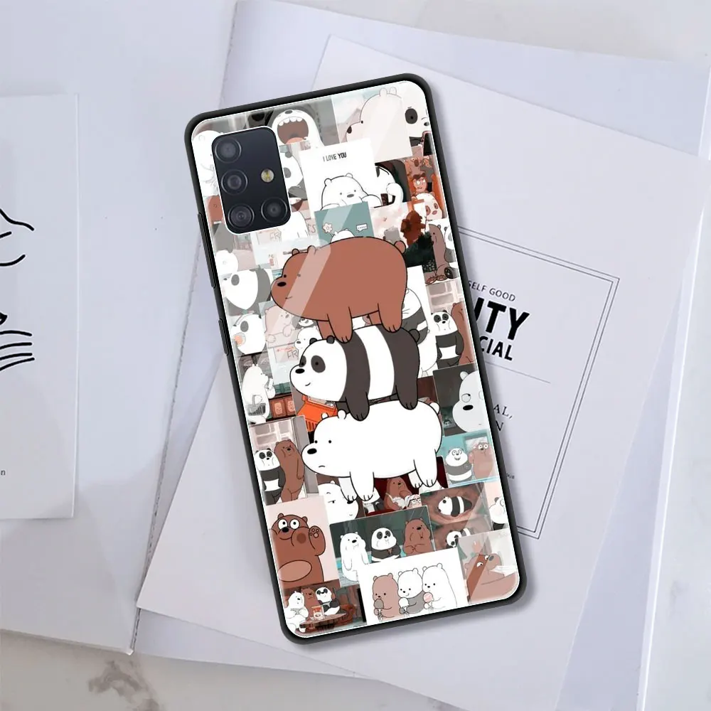 

Cartoon We Are Bear Tempered Glass Cover for Samsung Galaxy A21S A50 A51 A70 A71 A10 A41 M31 M51 Luxury Soft Edge Case Shell