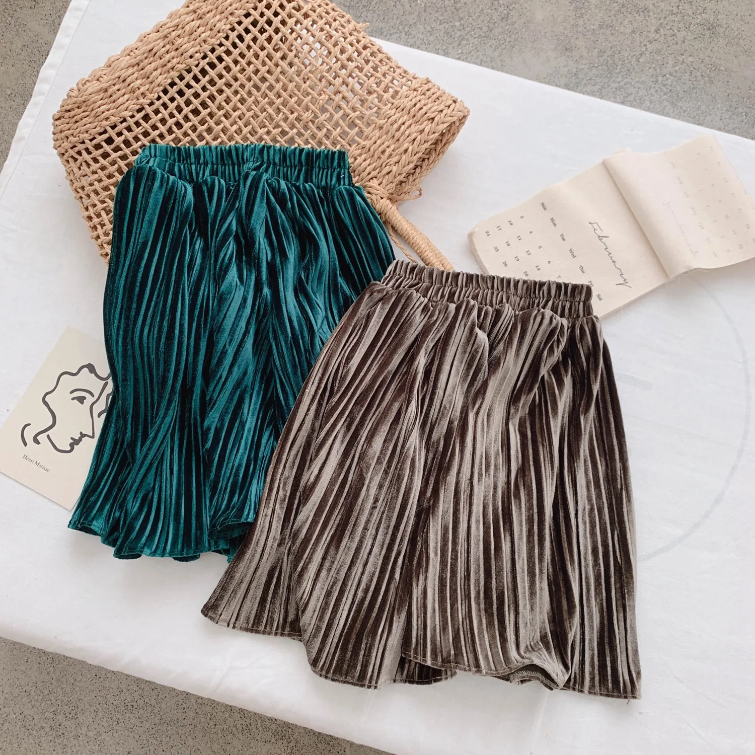 Детская плиссированная юбка для девочек длинная бархатная юбка-пачка Осень-зима