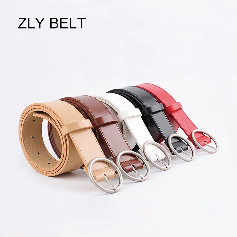 ZLY 2022 New Fashion Belt Women Men Unisex PU Leather Material Manual Suture Quality Round Metal Alloy Pin Buckle Casual Style